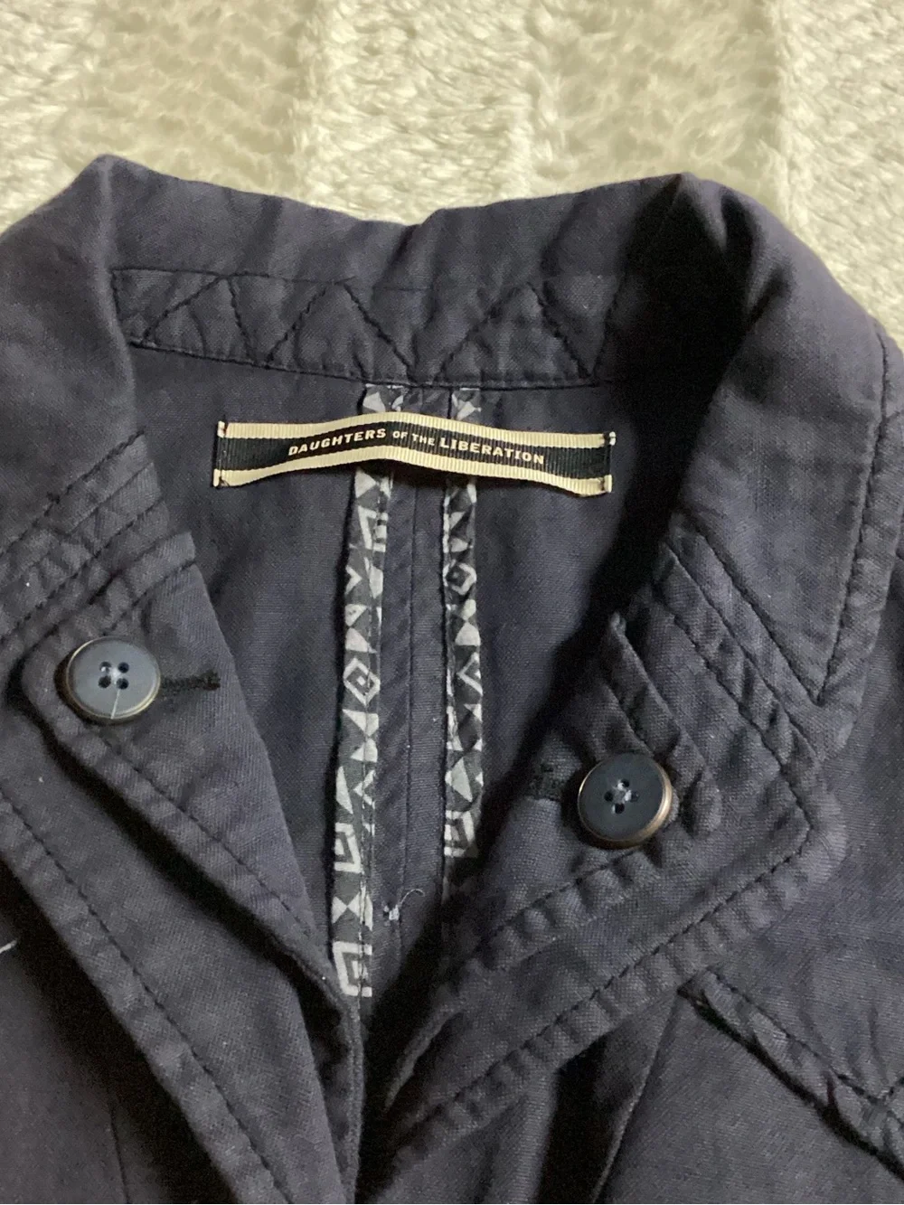 Women’s DaughtersOfThe Liberation Anthropology Navy Blue Cropped Utility Jacket